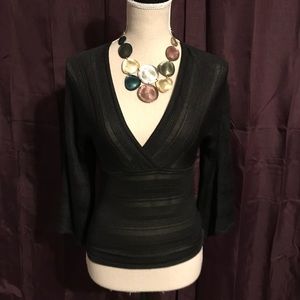 DKNY Sexy, Black, Fitted V-neck Top-XS (P)